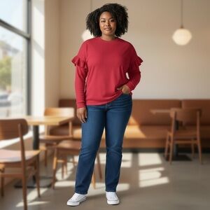 Old Navy Raspberry Relaxed Crew Flounced Lightweight Oversized Sweatshirt